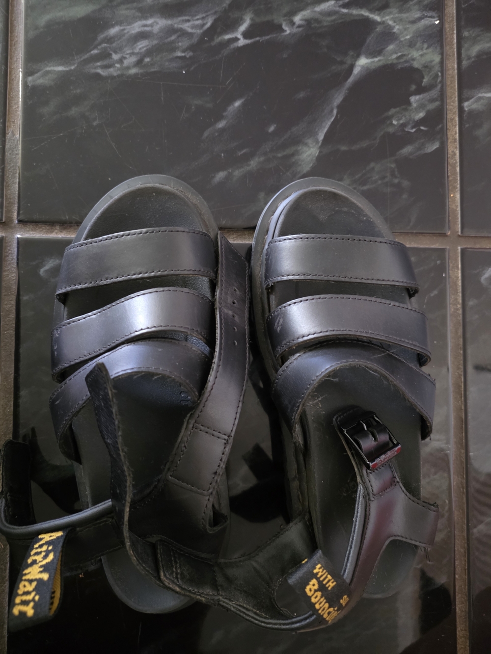Dr. Marten Women's Black Three-Strap Adjustable Leather Sandals Airwalk